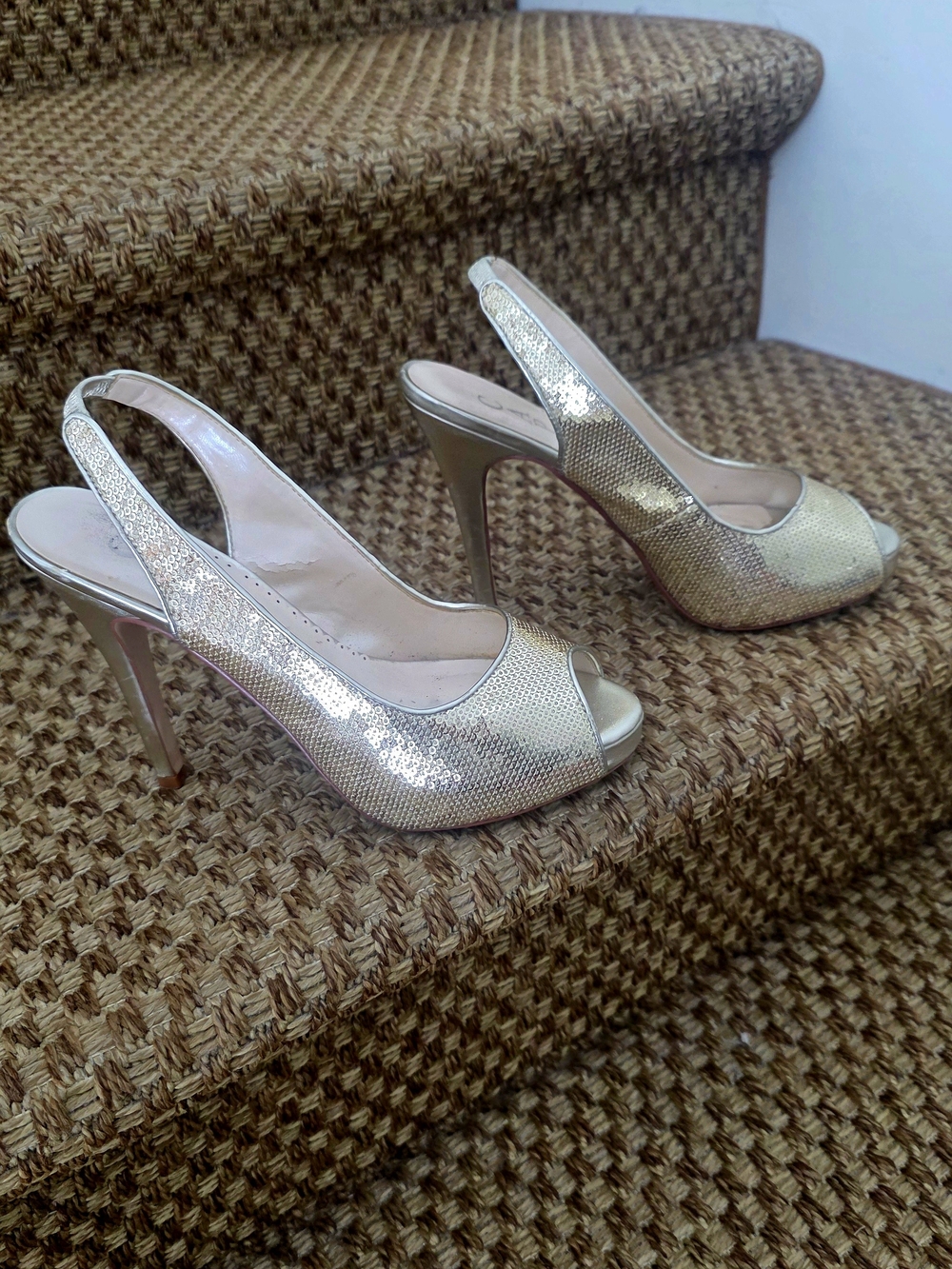 Caparros Gold Peep-Toe Slingback High Heels